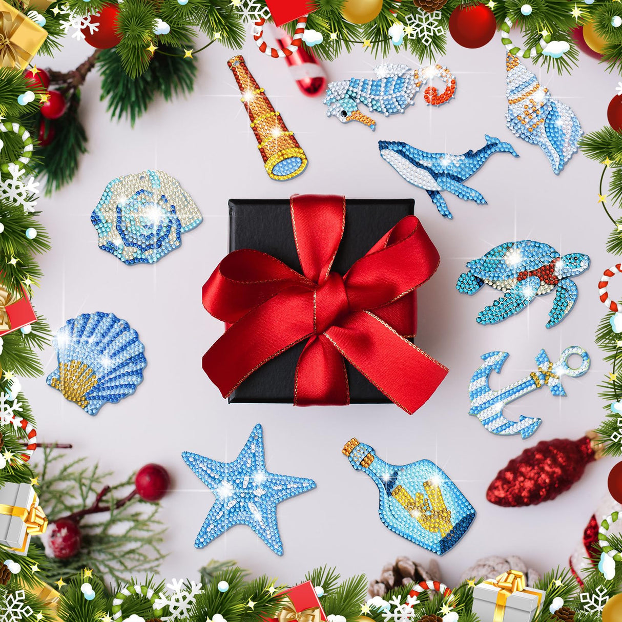 BBTO 15 Pcs Summer Ocean Diamond Painting Keychains Kits 5D DIY Summer Diamond Art Painting Keyrings Sea Animals Theme Key Chains for Beach Party Crafts Ornaments BBTO