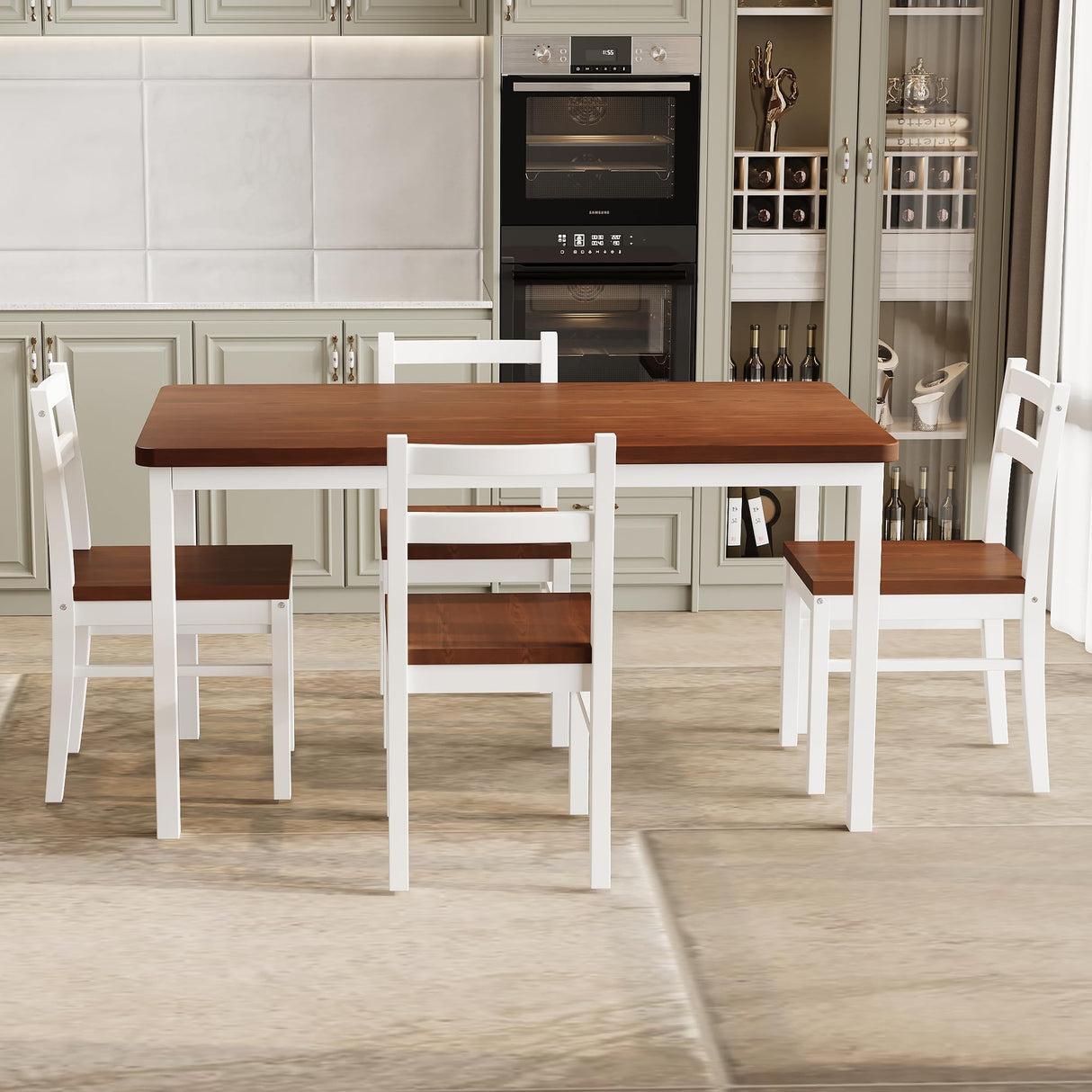 Orweiin Solid Wood Dining Table Set for 4, Farmhouse Rectangular Table and 4 Chairs Set for Kitchen, Living Room, Dining Room, Breakfast Nook, Natural+White Orweiin