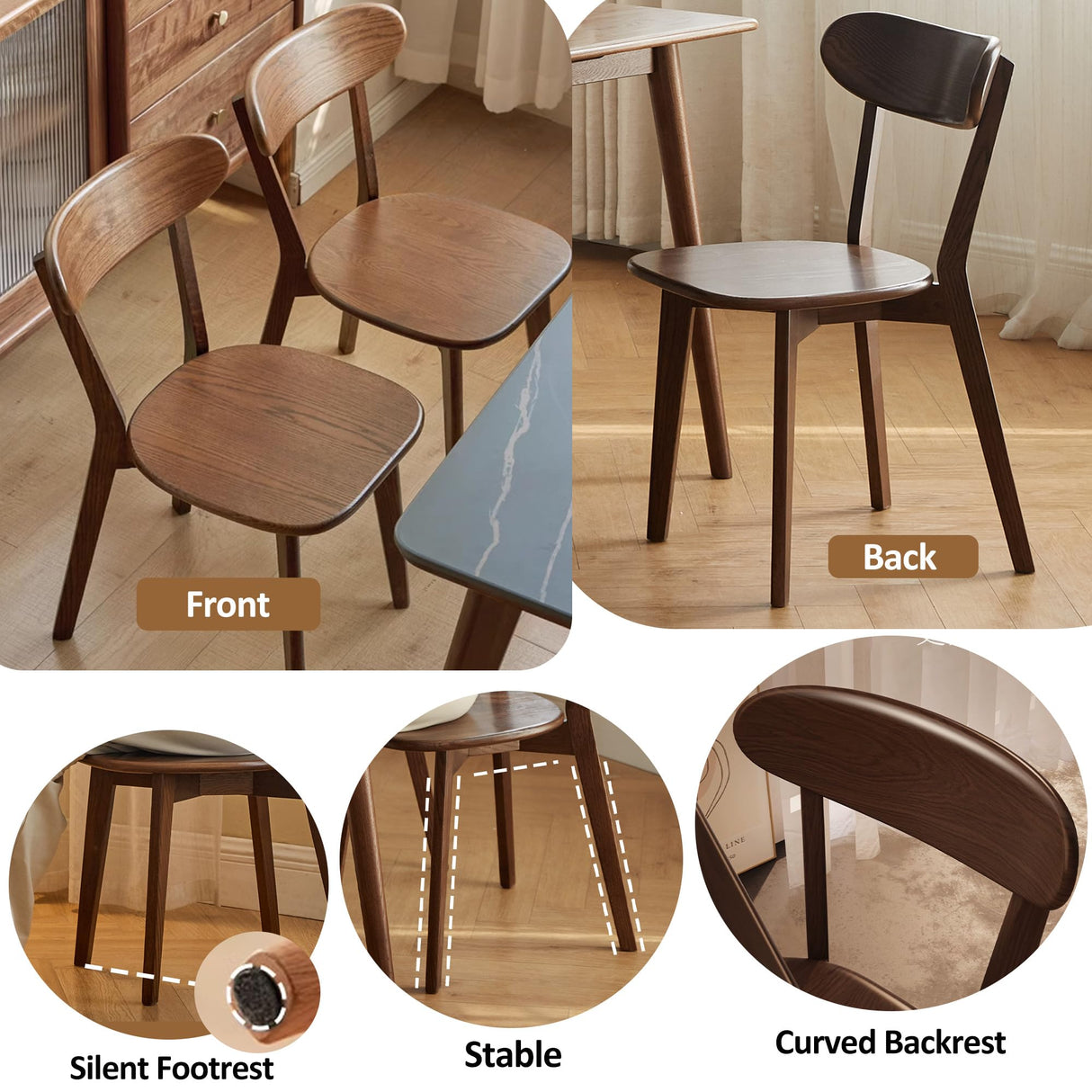 QKFF Modern Wood Dining Chairs Set of 8, Solid Oak Wood Dining Chair with Comfortable Backrest, Sturdy Wooden Chairs for Kitchen, Dining Room QKFF