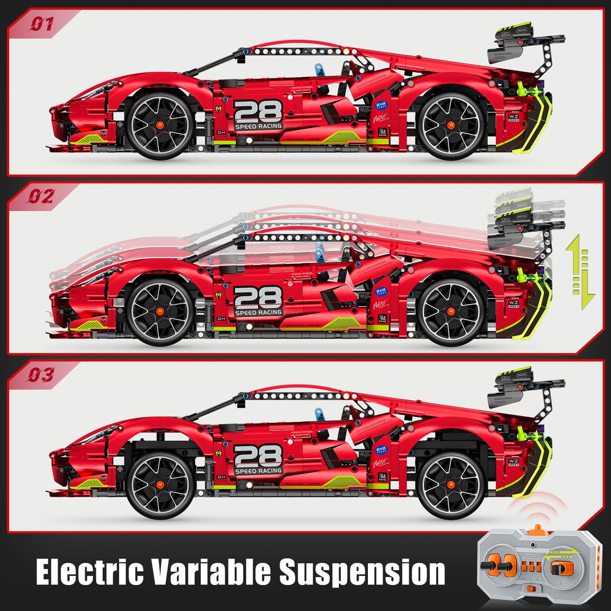 OWNONE 1 Remote Control Super Car Building Kits, 1835PCS Technique Plated Race Car Building Set for Adults Men Teens - with 5 Fast Motors, Electric Height Adjustment & Drift Spin Wheels OWNONE 1