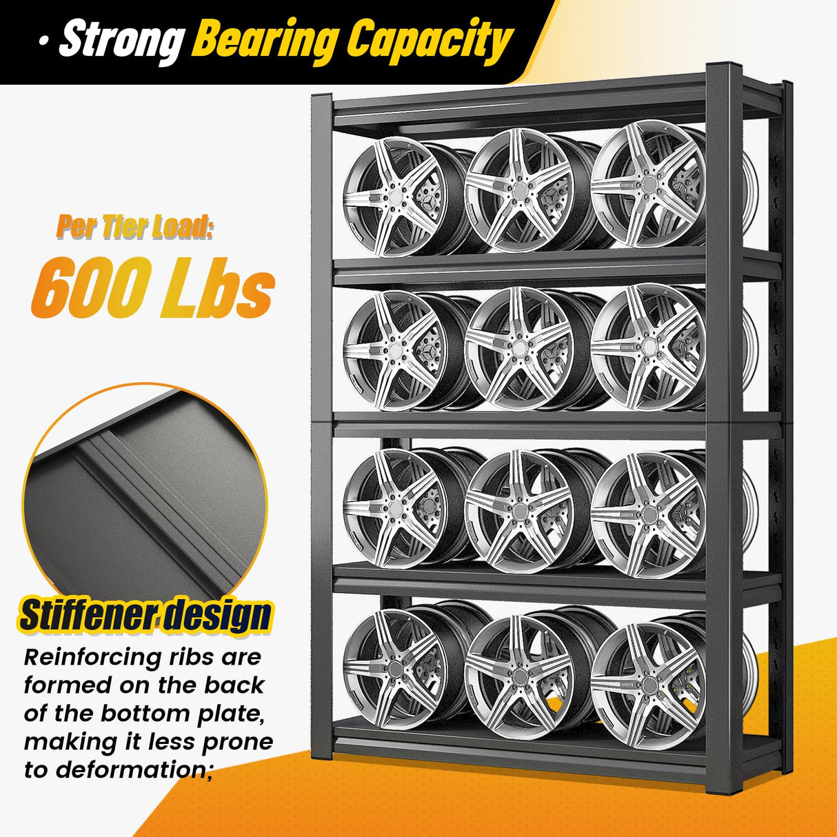 LLIIFFEE 72" H|59.1" W Storage Shelves Heavy Duty Adjustable 5 Tier Garage Shelving 3000 lbs Metal Shelf Industrial Utility Rack for Warehouse, Pantry, Basement, Workshop Storage & Organization LLIIFFEE