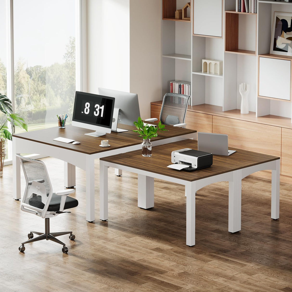 Tribesigns 94.5” Two Person Desk, Extendable Long Double Desk for 2 Person, Modern Computer Desk Study Writing Table for Office, Brown & White Tribesigns