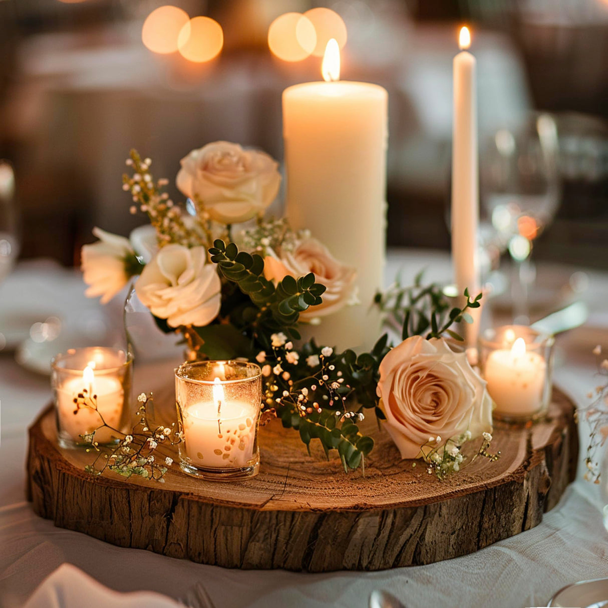 10 Pcs Large Wood Slices for Centerpieces - Rustic Wood Centerpieces for Tables, Natural Wood Slabs, Ideal for Weddings, Crafts, and DIY Projects (8-9 inch) Rochoseng