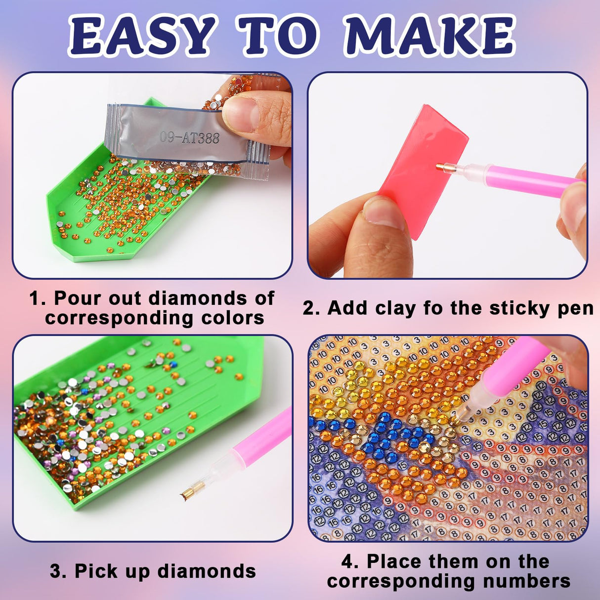 UPINS 4 Pack Diamond Art Paintings,6 x 6 Inch Landscape Paint by Numbers Kits Mountain Moon Lake Diamond Art Kits for Adults Kids Beginners 5D Art Paintings for Home Wall Decor Gifts UPINS