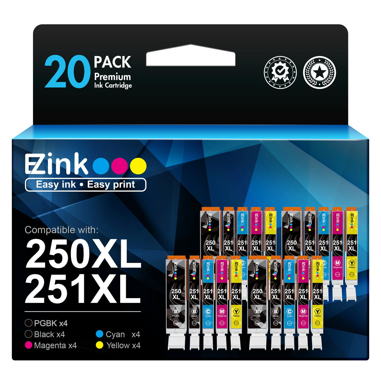 E-Z Ink Compatible Ink Cartridges Replacement for Canon 250 251 XL PGI-250XL CLI-251XL to use with Pixma MX922 MX920 MG5520 MG7520 IX6820 IP8720 MG6620 MG6320 MG7120 (20 Pack) E-Z Ink