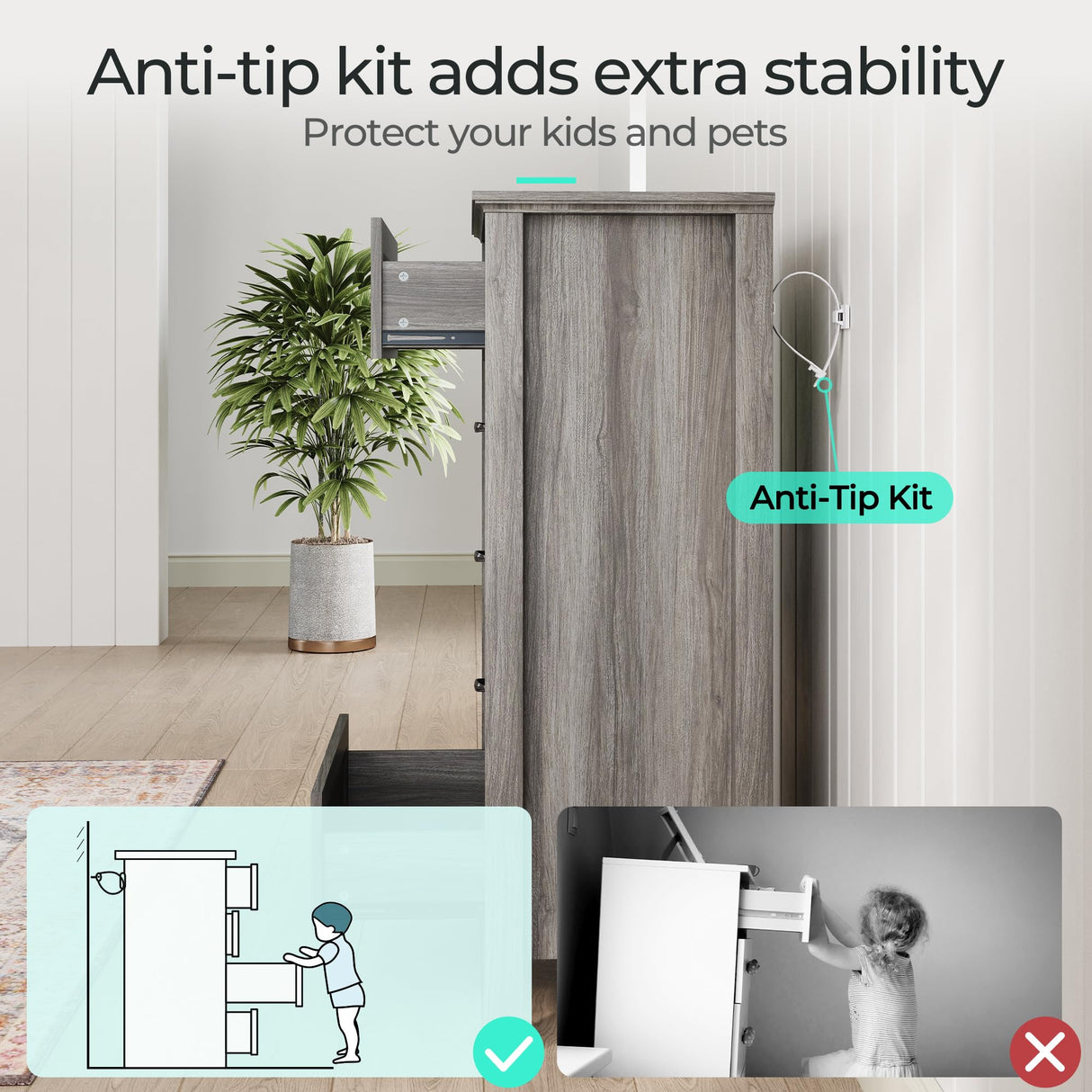 LINSY HOME Farmhouse 5-Drawer Dresser - Grey Chest of Drawers for Bedroom and Living Room Organization, Wood Dresser with Ample Storage Space and Rustic Charm LINSY HOME