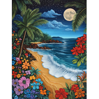 DIYDECORFUN Beach Paint by Numbers Kit for Adults, Moon Beach Paint by Number on Canvas, Frameless DIY Acrylic Landscape Easy Adults' Paint by Number Kits for Home Decor Gift 16x20 Inch