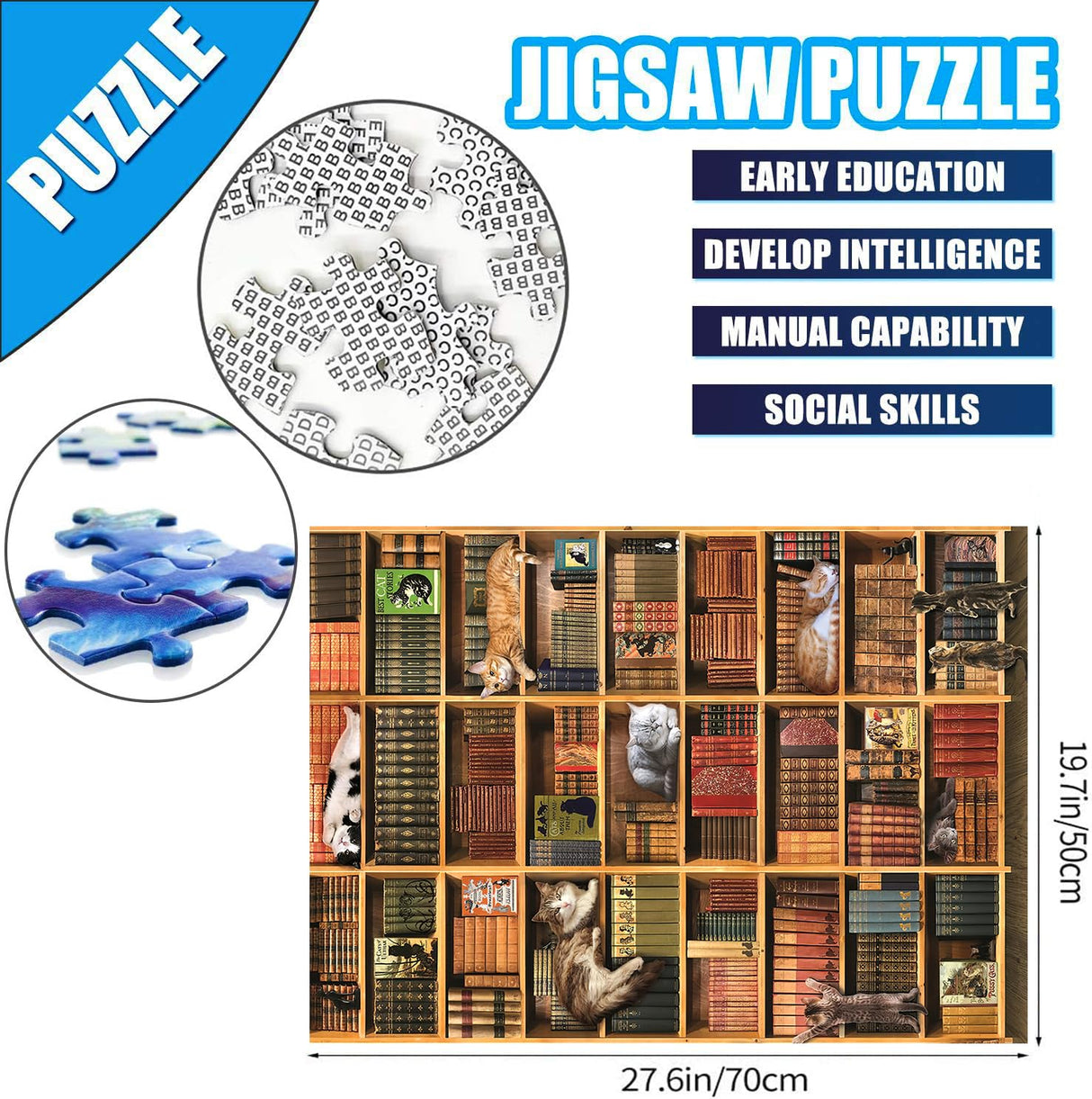 RECHIATO Jigsaw Puzzles for Adults,Jigsaw Puzzles 1000 Piece for Adults,Cat Jigsaw Puzzles for Adults 1000 Pieces and up, for Family Members and Friends, for Women&Mon, Library RECHIATO