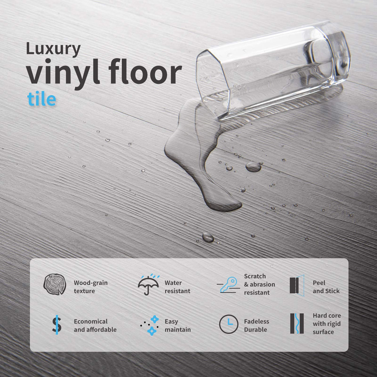 Art3d Peel and Stick Floor Tile Vinyl Wood Plank 36-Pack 54 Sq.Ft, Deep Gray, Rigid Surface Hard Core Easy DIY Self-Adhesive Flooring Art3d