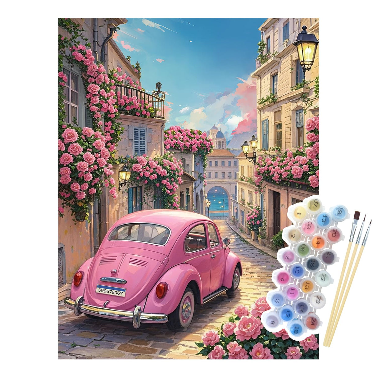 NPCSWXQ Paint by Numbers Kit for Adults Beginners, Sunset Pink Roses Pink Car Decoration Oil Acrylic Painting Crafts Number Artist Paint Kit for Home Wall Bedroom Study or Office Decor Gift 16x20Inch NPCSWXQ