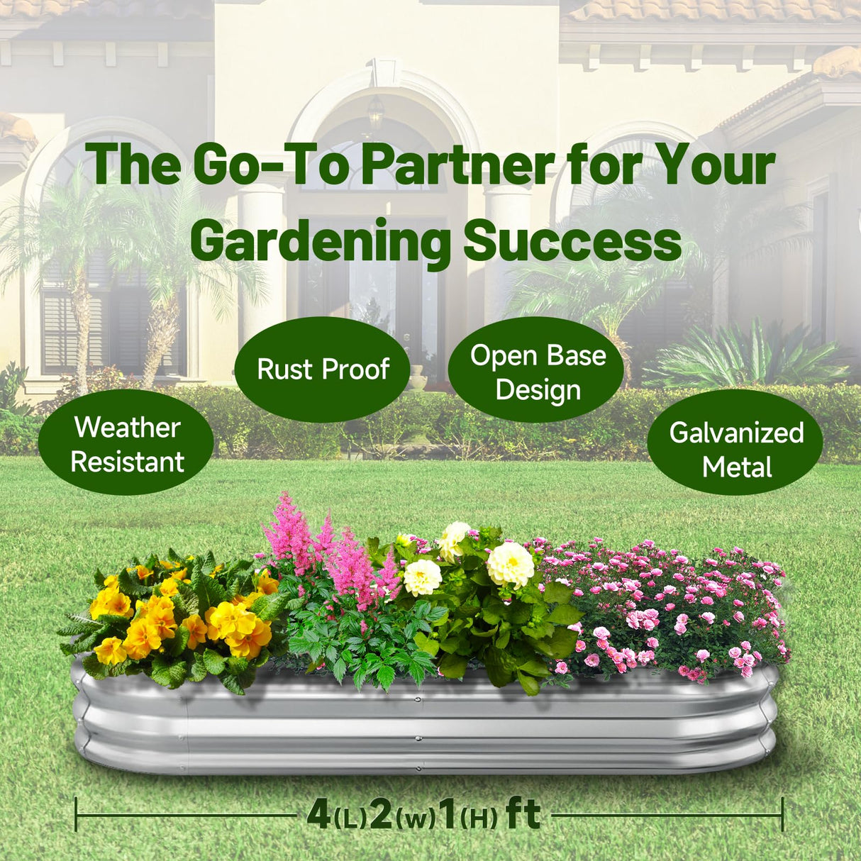 GOOZOO Galvanized Planter Raised Garden Bed, 4x2x1ft Raised Garden Bed Kit for Gardening Outdoor, Oval Metal Land Planter Box for Vegetables, Fruits, Flowers GOOZOO
