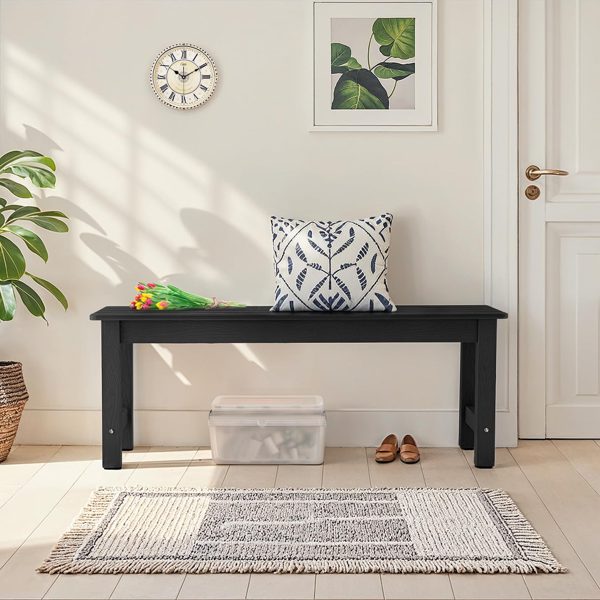 ONBRILL Outdoor Bench, 2-Person Poly Lumber Garden Bench, All-Weather Patio Bench Will not Rot and Fade for Garden, Porch, Backyard and Park, Easy Installation, Black ONBRILL