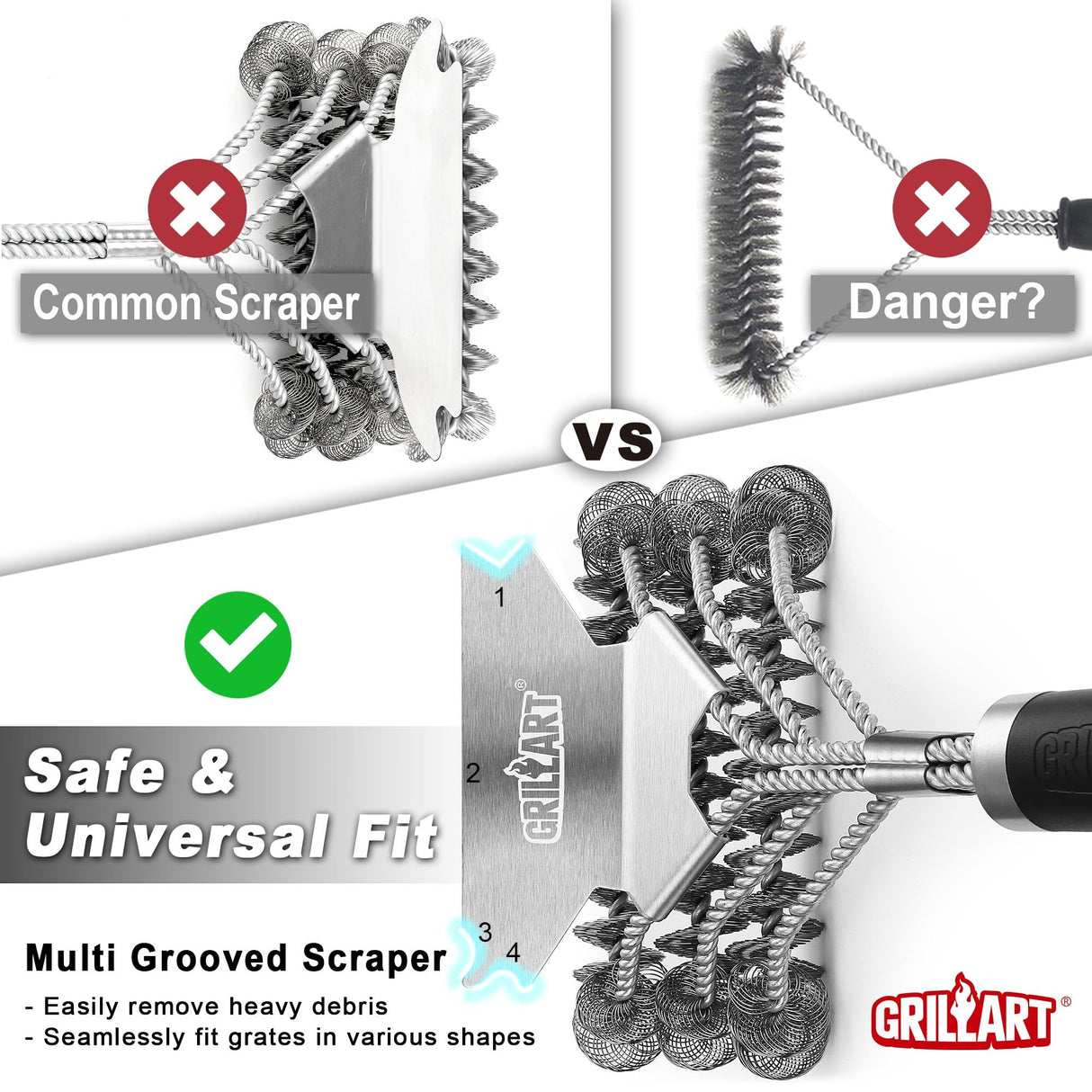 GRILLART Grill Brush and Scraper Bristle Free - Safe BBQ Brush for Grill -Stainless Grill Grate Cleaner - Safe Grill Accessories for Porcelain/Weber Gas/Charcoal Grill - Gifts for Grill Wizard/Men/Dad Weetiee