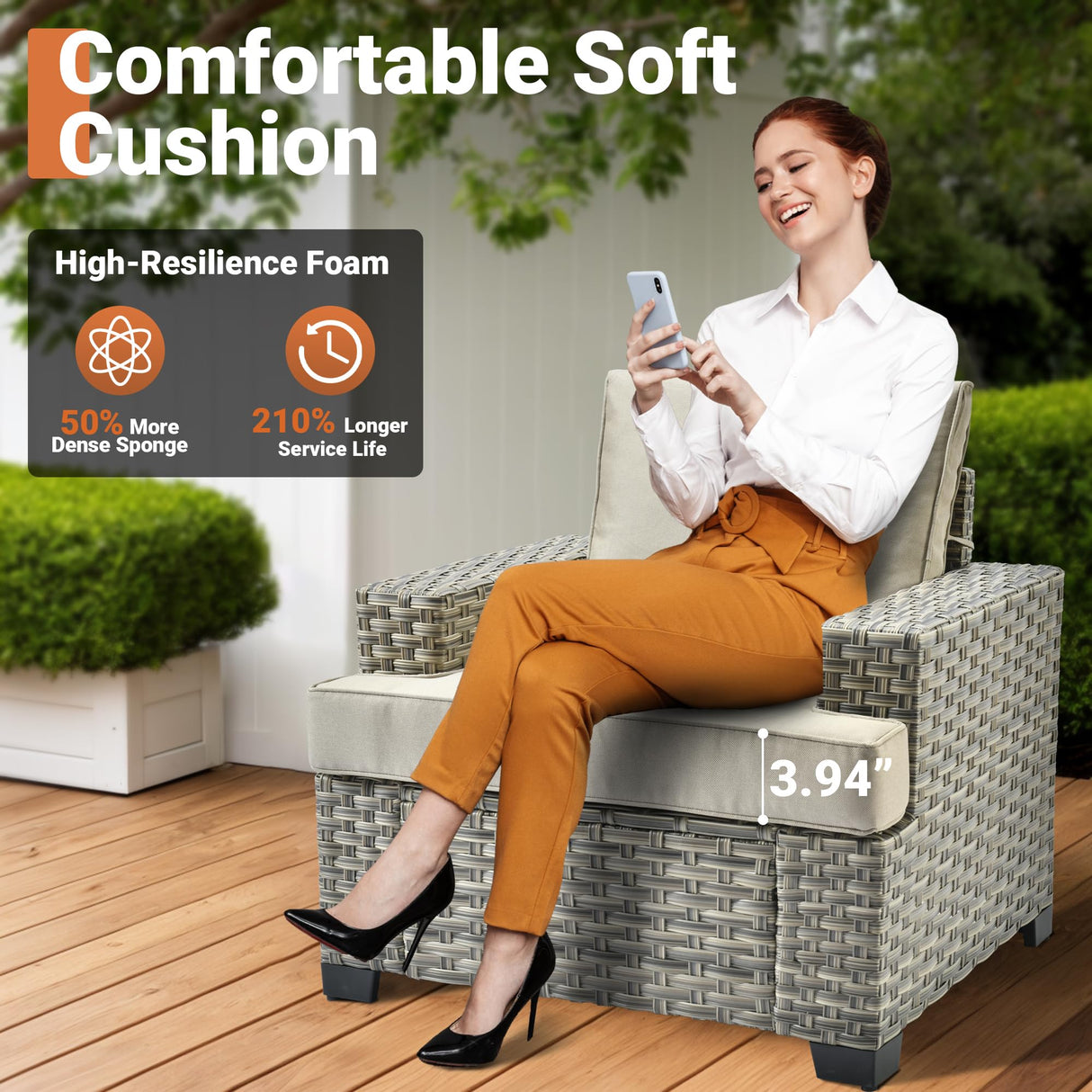 ovios 9 Piece Patio Sectional Furniture with 42" Fire Pit Table, Rattan Wicker Coversation Set with Swivel Chairs, Outdoor Sofa Set for Outside Porch Balcony Backyard Pool,Beige ovios