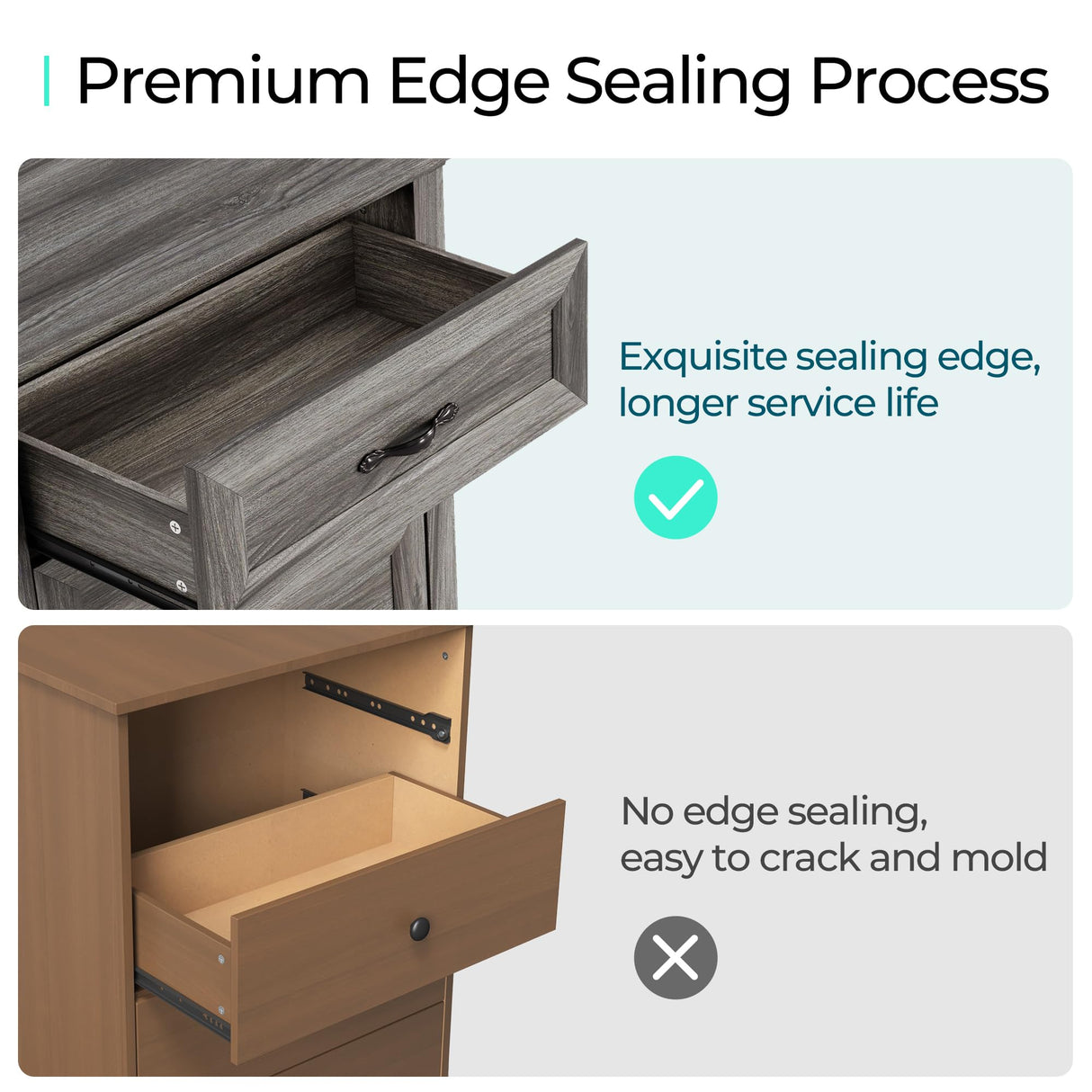 LINSY HOME Farmhouse 5-Drawer Dresser - Grey Chest of Drawers for Bedroom and Living Room Organization, Wood Dresser with Ample Storage Space and Rustic Charm LINSY HOME