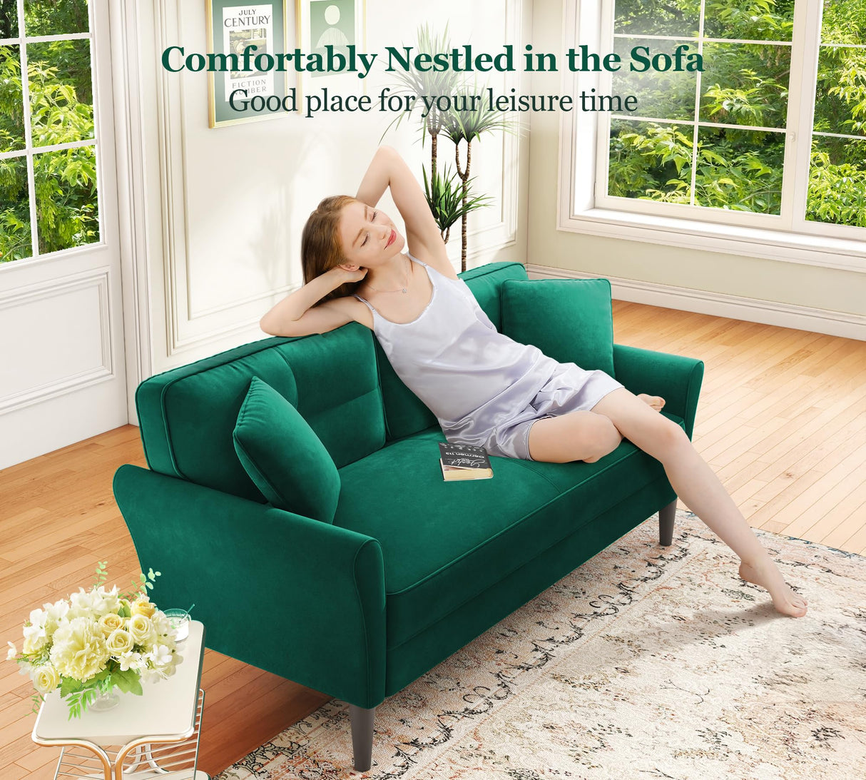 69" Small Sofa, Soft Small Couch with 2 Pillows, Comfy Love Seat Couches, Tool-Free Setup Loveseat Sofa, 700lb Load Sofas for Living Room, Cozy Couches for Living Room, Mini Couch for Bedroom, Green Kidirect