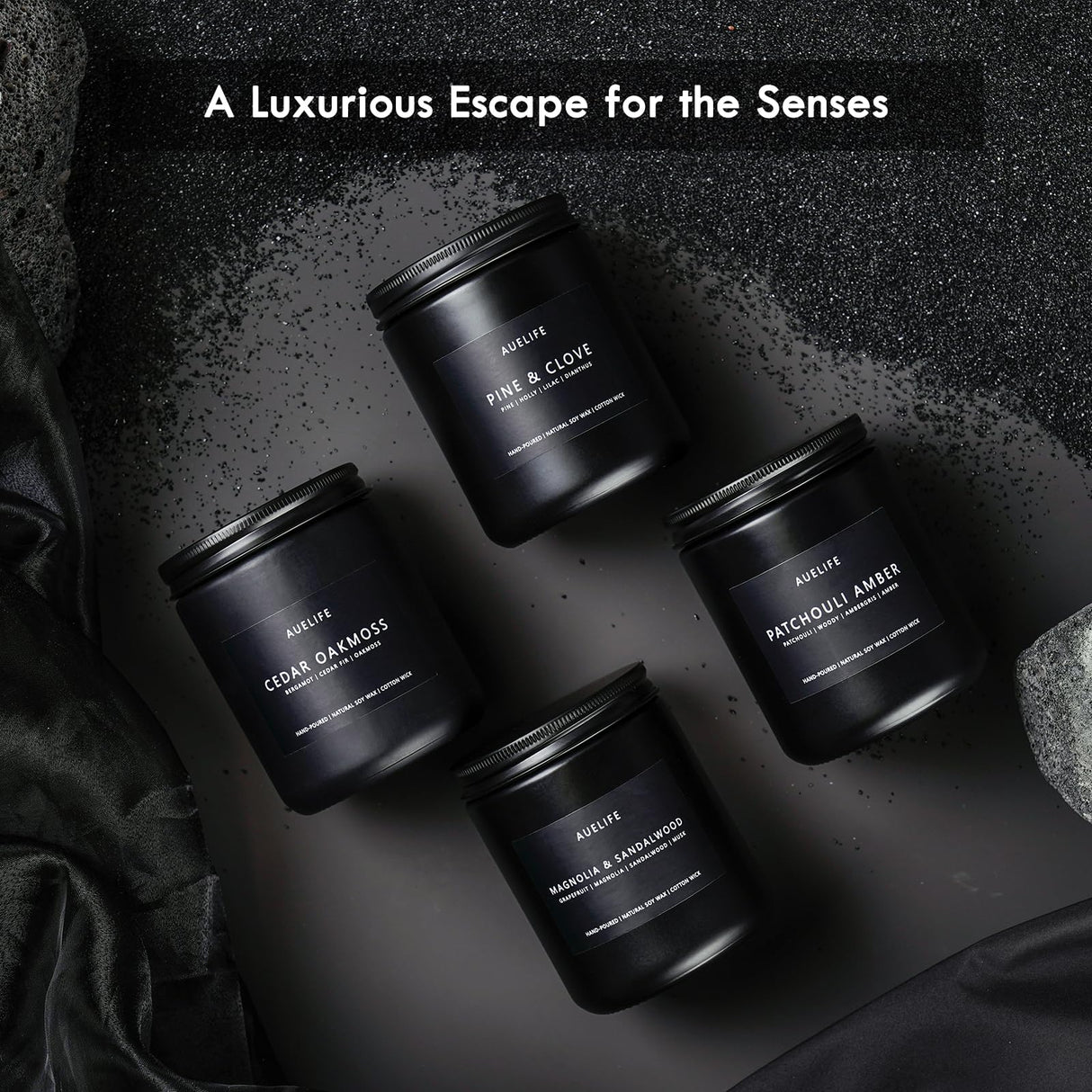 Scented Candles Set | Men Candle Set, Scented Candles for Home, Gifts for Men Aromatherapy Gift Set - 4 Pack Manly Gifts Soy Candle of Leather/Smoke & Vanilla/Oak/Lavender Auelife