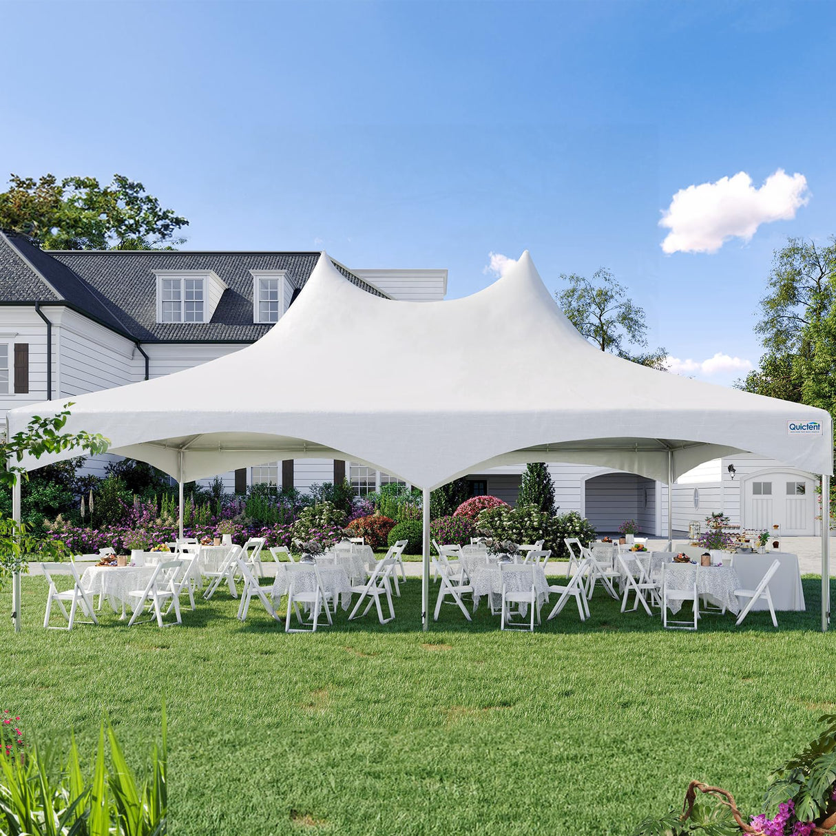 Quictent 20x30ft High Peak Frame Party Tent Fire Retardant Outdoor Heavy Duty Canopy Tent White Vinyl, 100 Person Capacity Tent for Parties, Weddings,Events, Commercial and Residential Use(no Sides) Quictent
