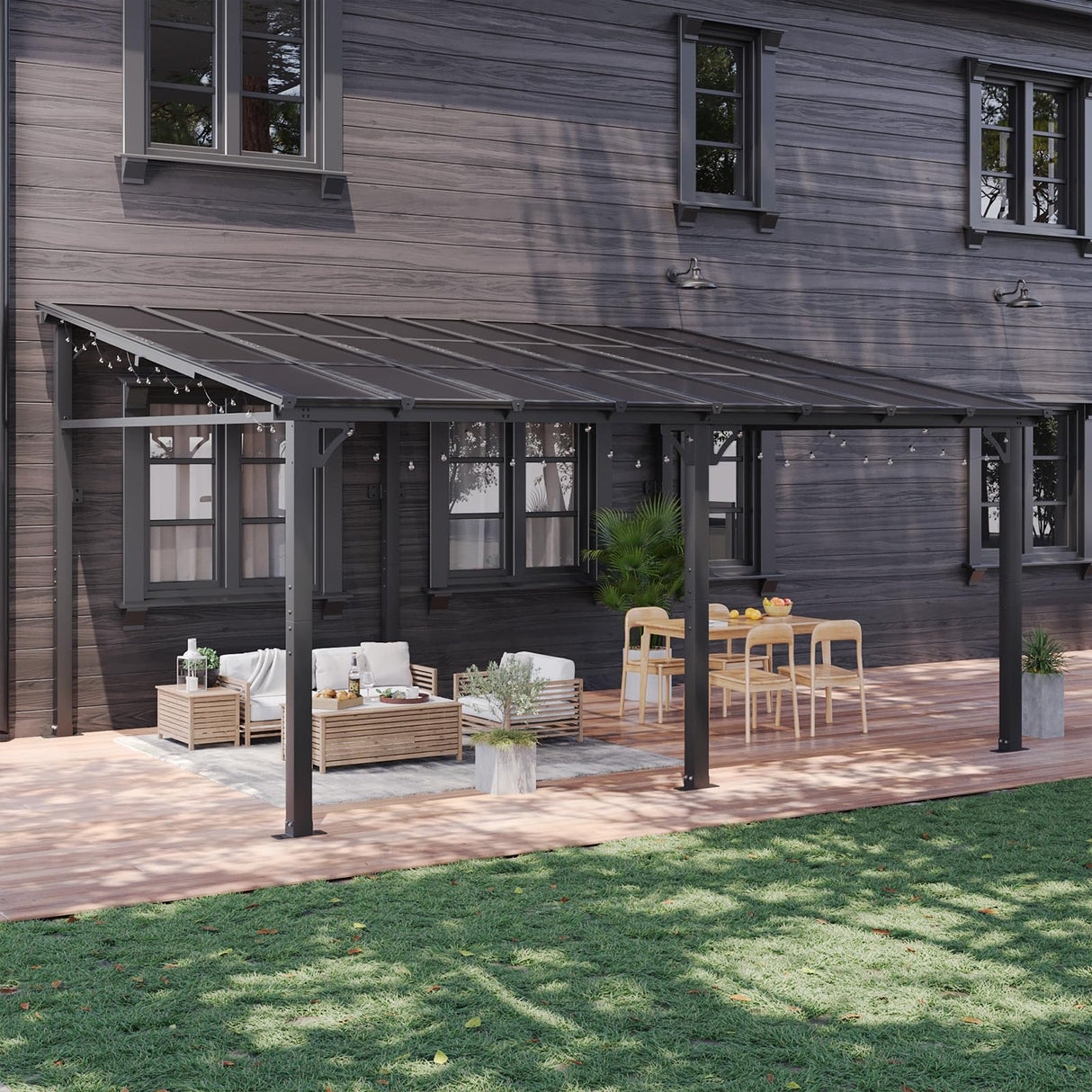 Aoxun 12' x 16' Gazebo for Patio, Wall-Mounted Lean to Gazebo Pergola with Roof, Hard Top Heavy Duty Awnings for Backyard, Decks and More Aoxun