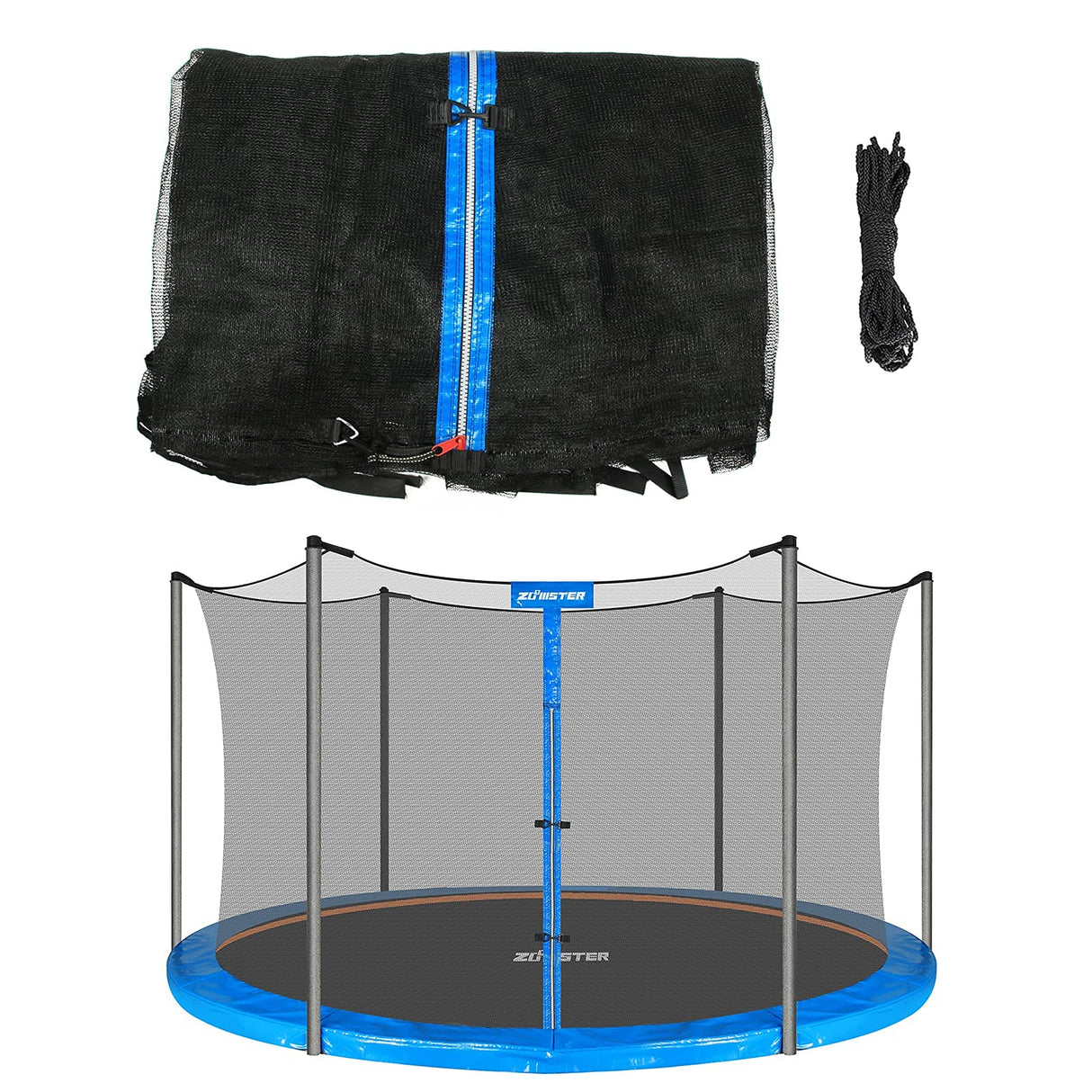 14FT Trampoline Replacement Safety Enclosure Net for 6 Straight Poles Round Frame Trampolines, Breathable and Weather-Resistant Trampoline Net with Adjustable Straps (Net Only) Blue Zoomster
