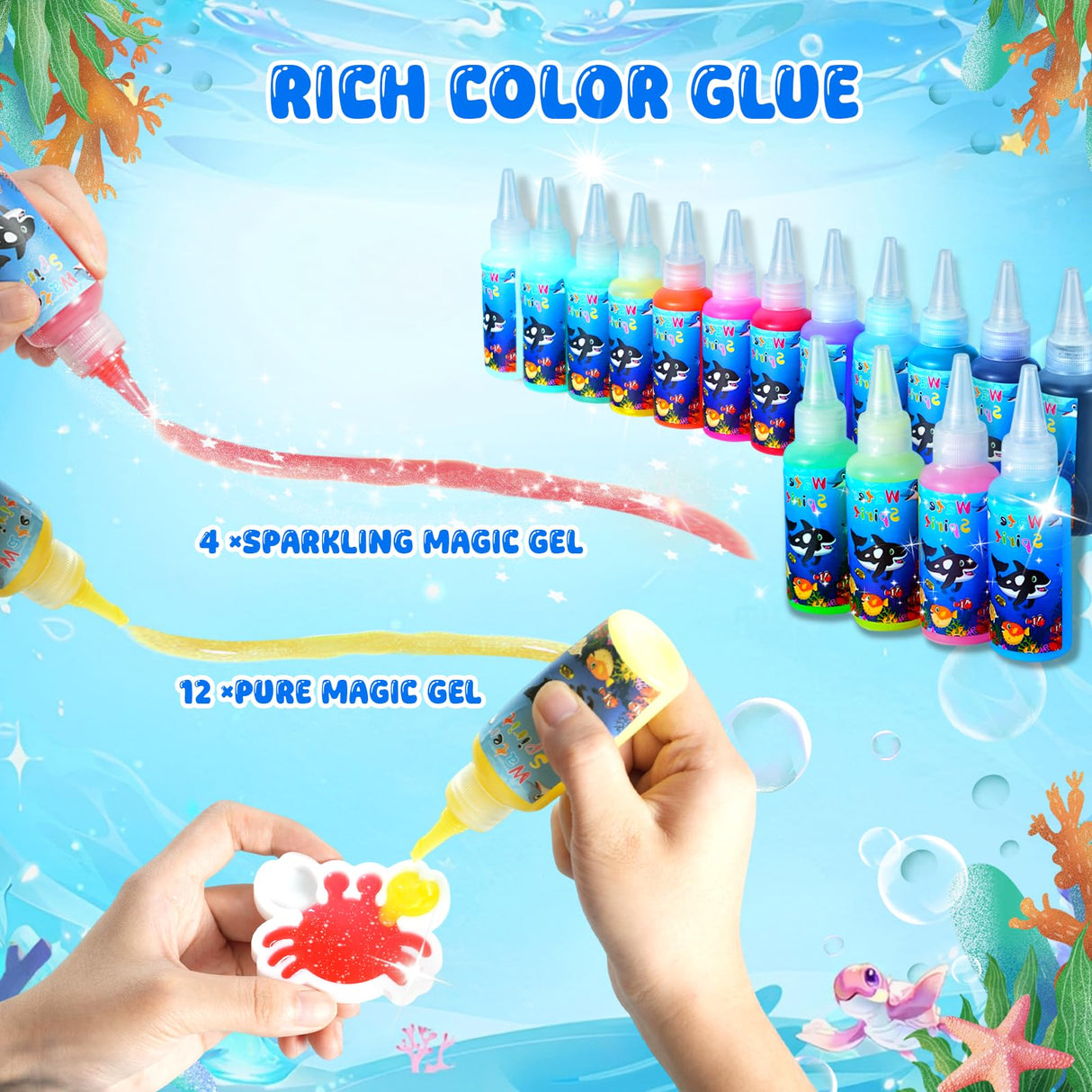 Magic Water Elf Toy Kit,Aqua Fairy Water Gel Kit-16 Magic Gesl&15 Molds-Make Water Pets with Fishing Set - Fun Kids DIY Craft Kit, Birthday Gift & Party Favors for Kids Ages 3+ MaxiBean