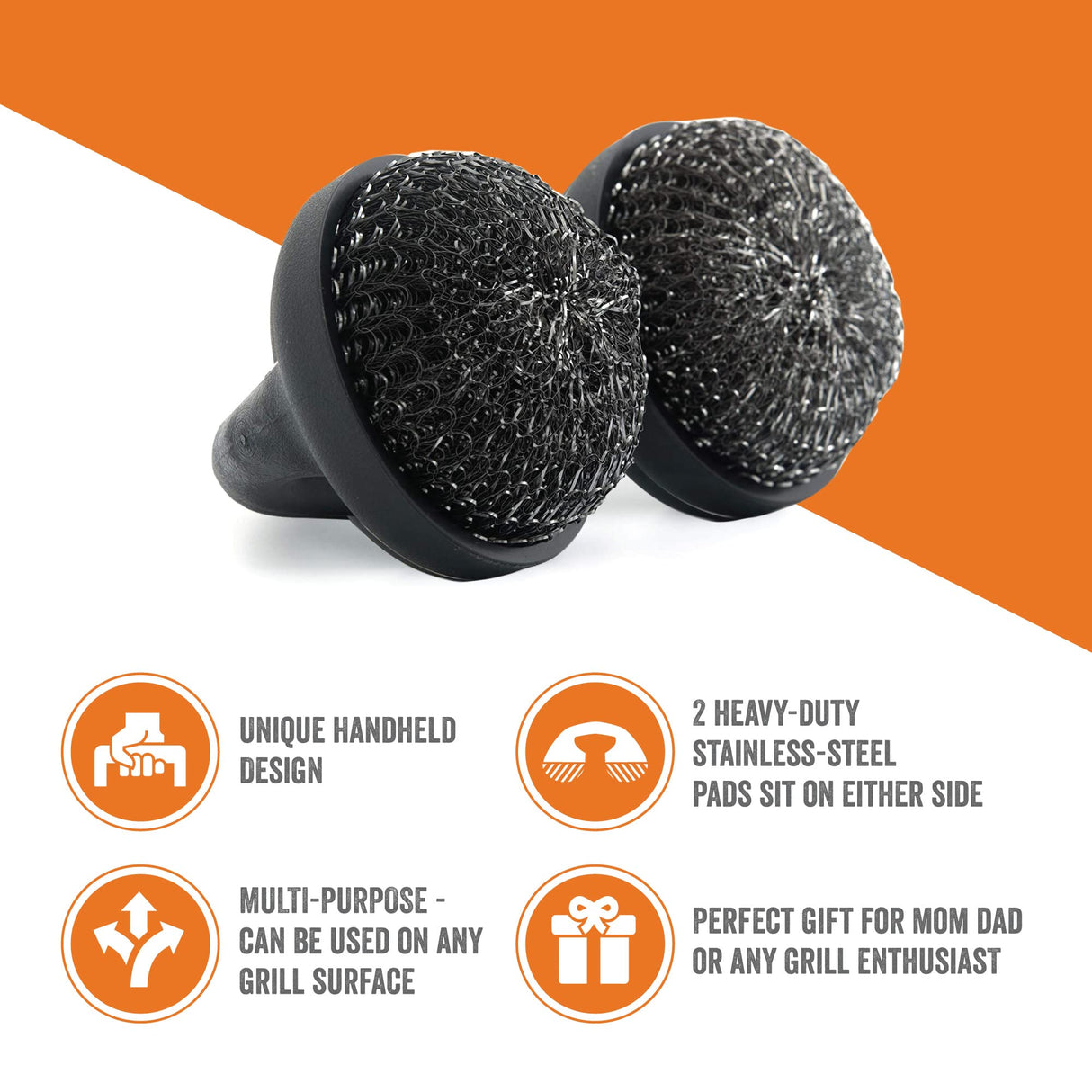 Yukon Glory™ Premium BBQ Grill Brush Easy Grip Double Pad Stainless Steel Cleaner for Gas and Charcoal Grill- Safe for Ceramic, Steel, Cast Iron Grill Grate- Grilling Gifts Yukon Glory