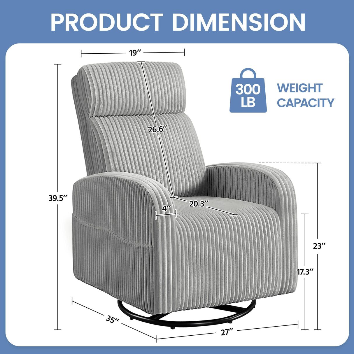 Yaheetech 360° Swivel Glider Chair for Nursery, Rocking Chair Nursing Chair with Side Pockets, Corduroy Glider for Living Room with High Back Light Gray Yaheetech