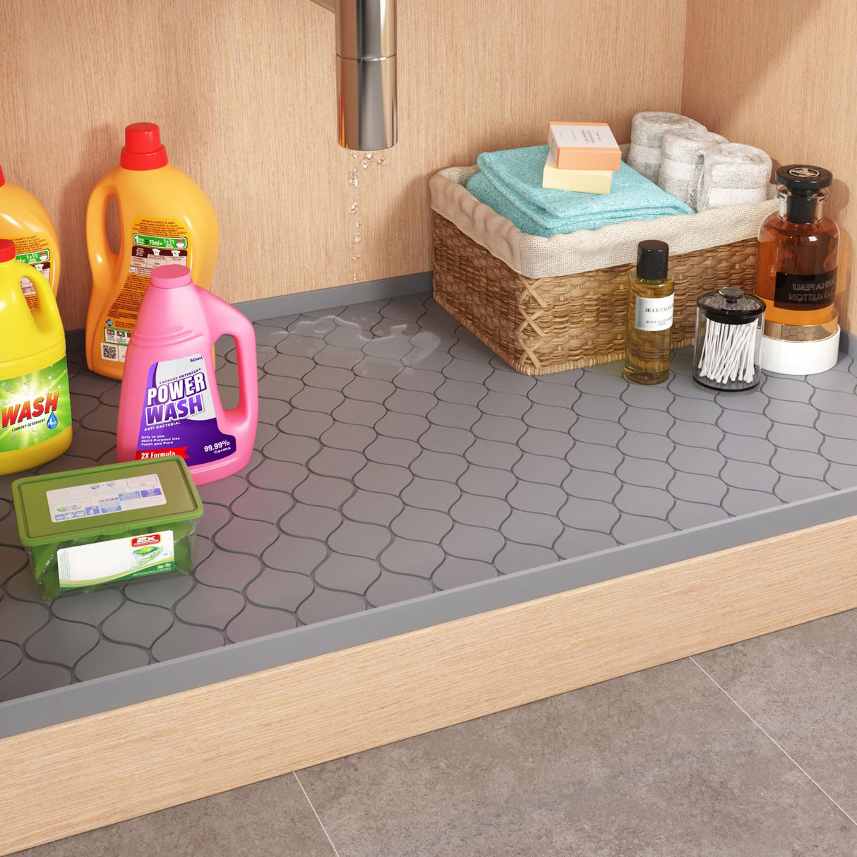 Winisok Silicone Under Sink Mat 34" x 22", kitchen Essentials and Gadgets, Shelf liner and Cabinet Protector, Home Organizers and Storage, Waterproof Bathroom Tray Winisok