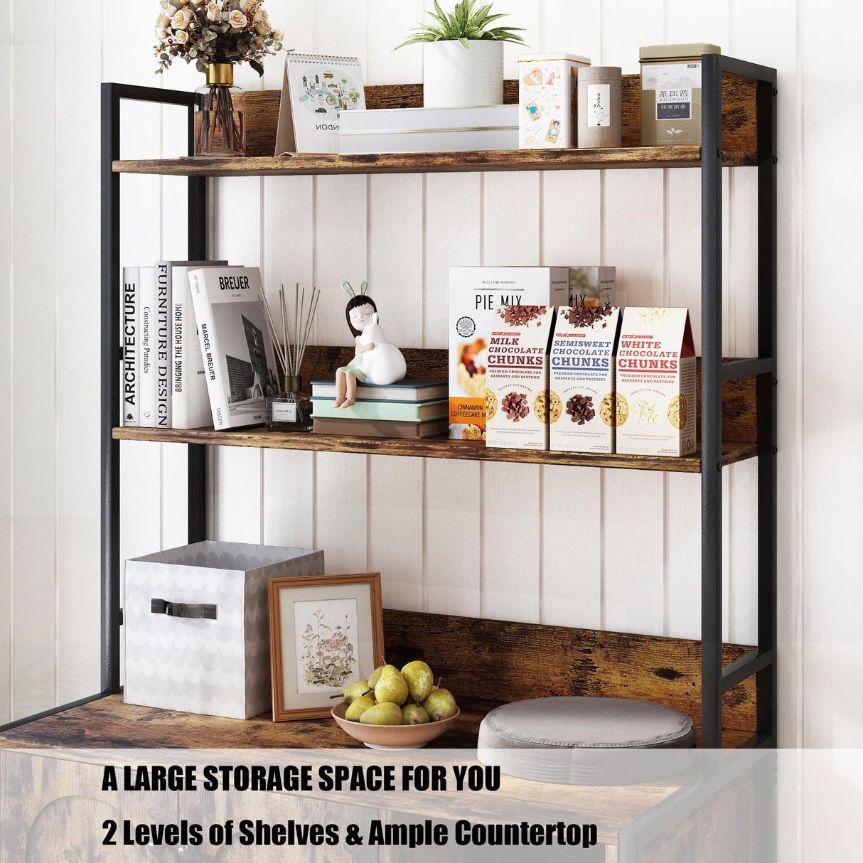 Litter Box Enclosure with 2 Storage Shelves Hidden Cat Litter Box Furniture with Scratch Pad, Indoor Cat House Kitty Box Washroom Cat Bookshelf Cabinet Retro Brown Hipicute