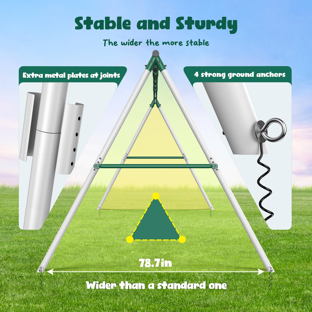 Hapfan 7.3ft Tall Heavy Duty Swing Set, 3 Swings Metal Swing Sets for Backyard, Big Kids Playset for Playground Outdoor Hapfan