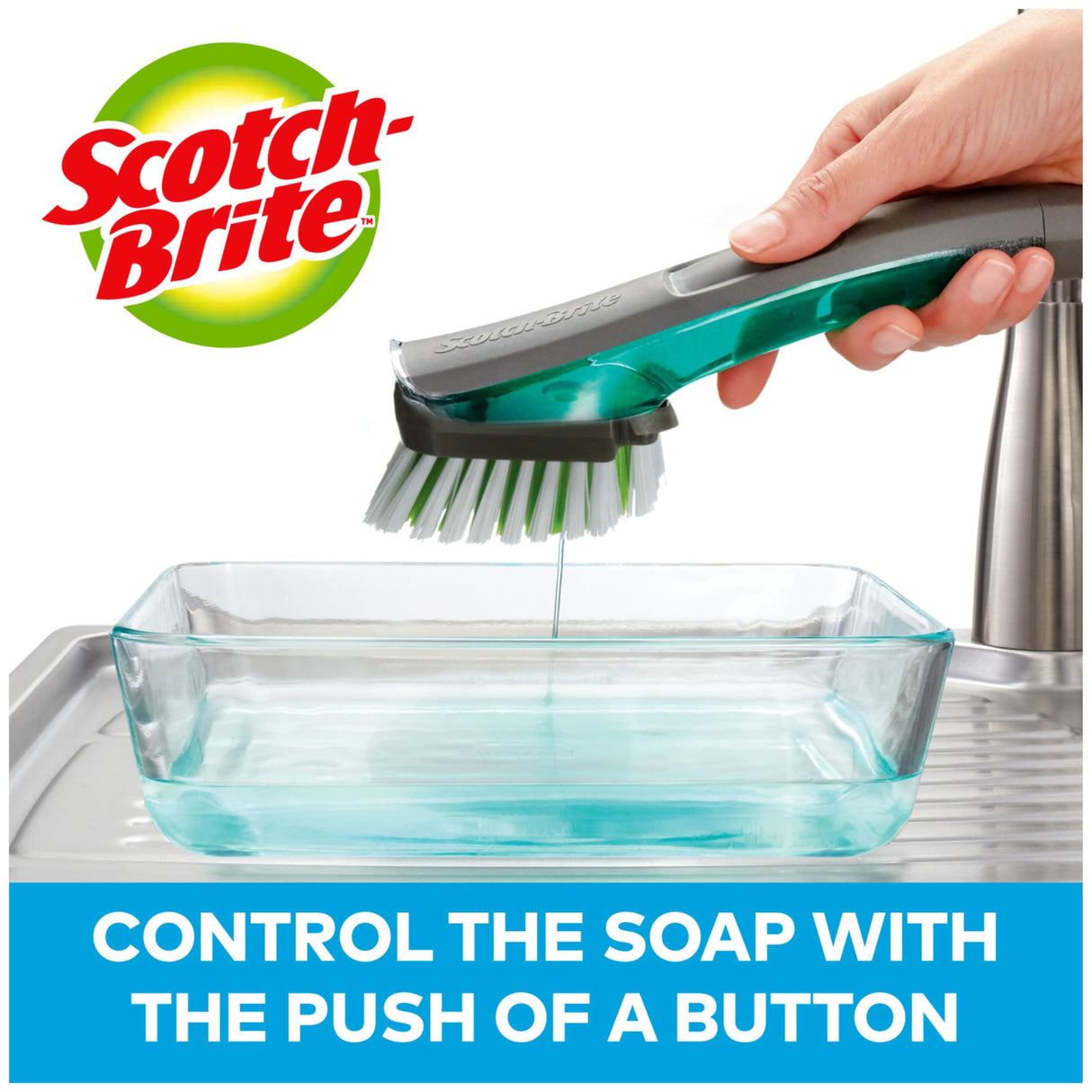 Scotch-Brite Non-Scratch Advanced Soap Control Dish Brush, Dish Scrub Brush, Control Soap With A Button, Long Lasting & Reusable, Dish Scrubber Brush Scotch-Brite
