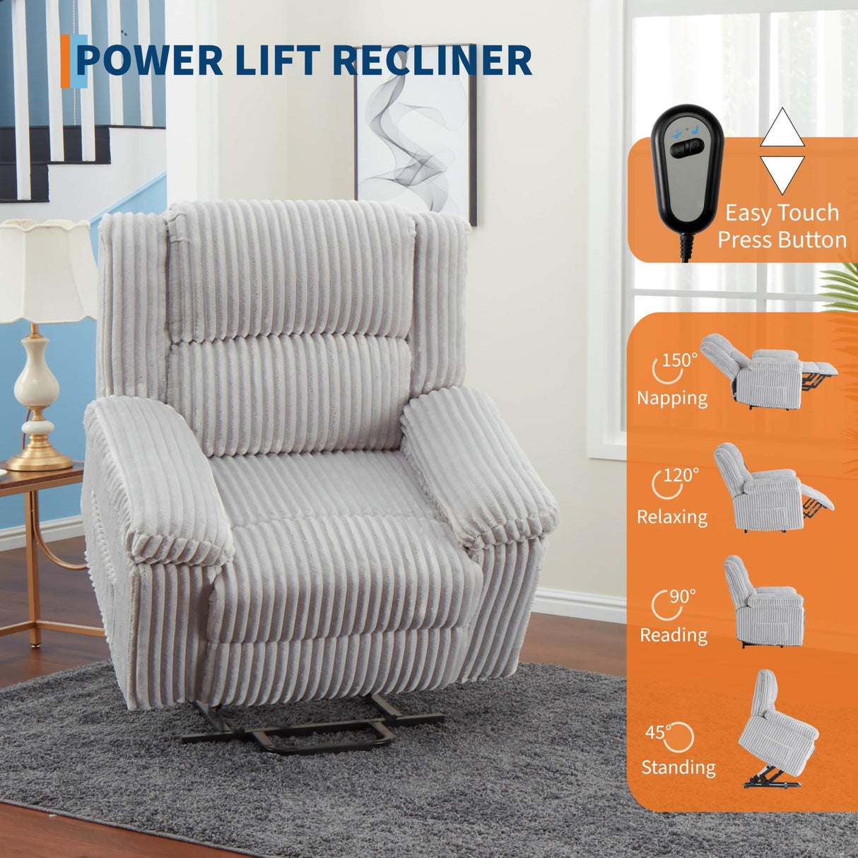 GarveeHome Power Lift Recliner Chair - Heat and Massage, Electric Lift Plush Recliner with Soft Padded Seat, Back Support & Armrests, Designed for The Elderly and People with Mobility Impaired GarveeHome