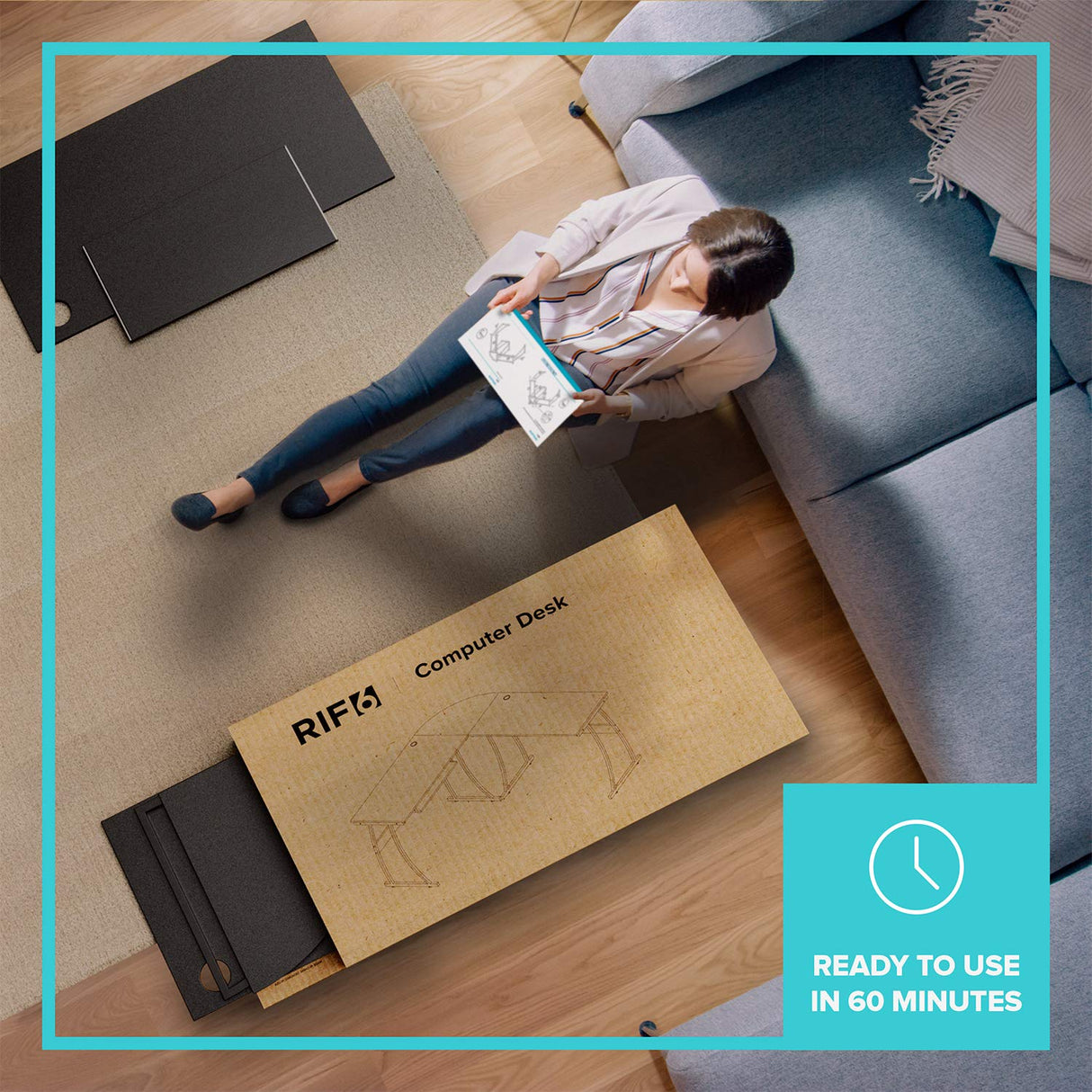 RIF6 L Shaped Modern Computer Home Office Gaming Desk with Keyboard Tray and Cable Management, Easy Assembly, Black RIF6