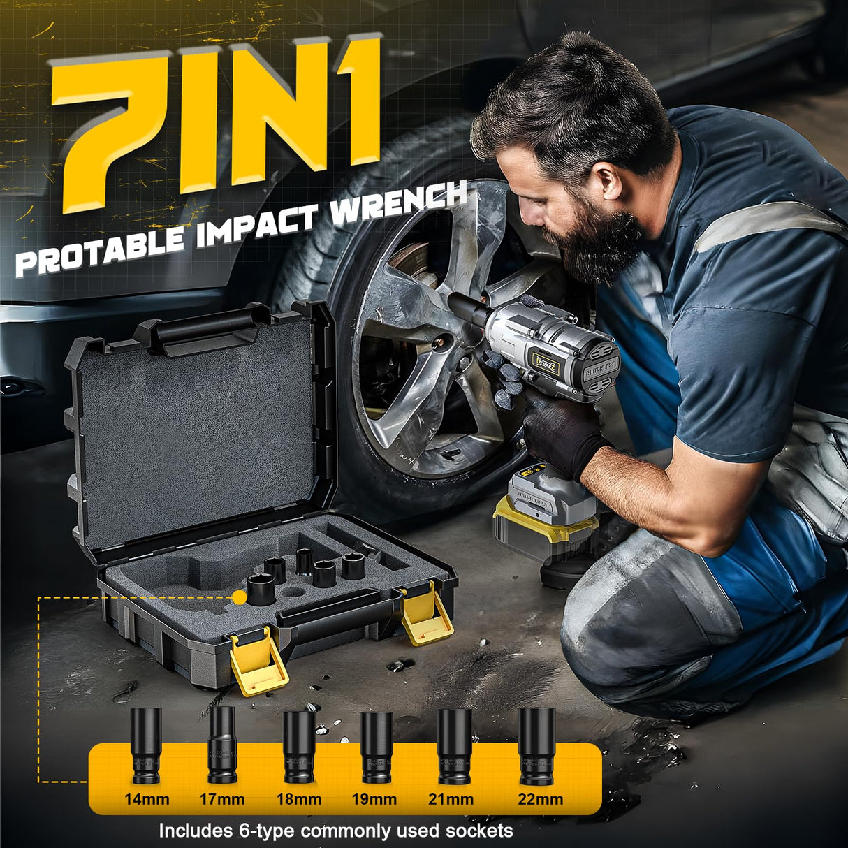 Cordless Impact Wrench 1/2 inch for Dewalt 20v Battery, 900FT-LBS(1200N.m) Brushless Electric Impact Gun for Car Home, High Torque Power Impact Driver with 6Pcs Sockets & Storage Case (No Battery) DIYtoolifz