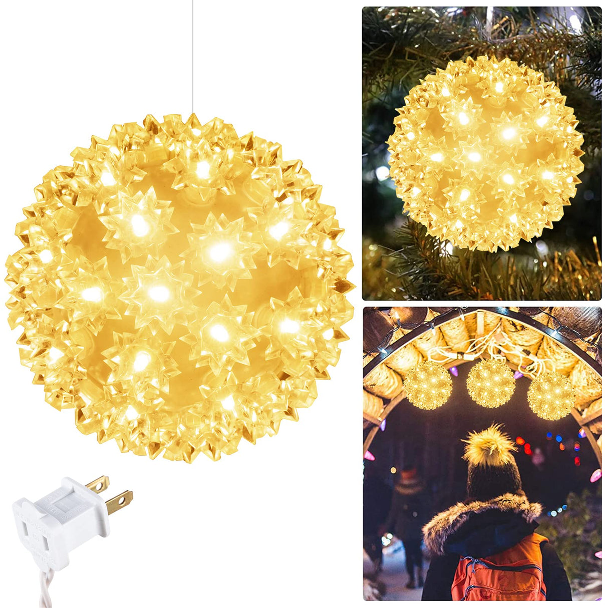 Christmas Lighted Sphere Balls Outdoor - 3 Pack 5.5" 50 LED Hanging Starlight Light, Replaceable Bulbs with Add-On Plug, Hanging Lights for Trees Party Wedding Patio Indoor Decorations Brightown