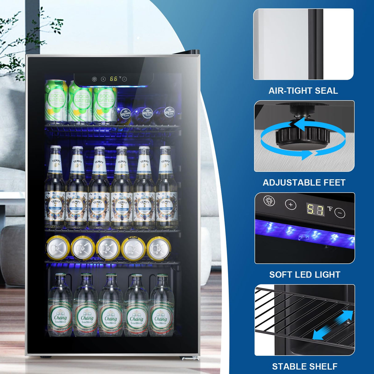 Antarctic Star Beverage Refrigerator -120 Can Mini Fridge for Soda Beer or Wine,Small Drink Dispenser, For Office or Bar with Adjustable Removable Shelves,Convertible Door ,3.2 Cu.Ft Antarctic Star