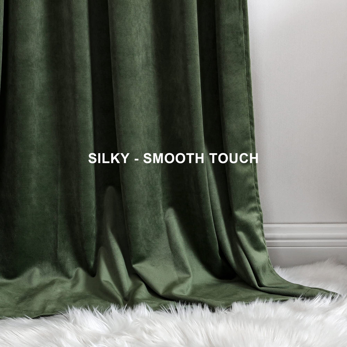 Benedeco Blackout Green Velvet Curtains for Bedroom Window, Light Filtering Drapes for Living Room Darkening Soundproof Thermal Curtain Rod Pocket 52 x 96 inches Long Length Set of 2 Panels Benedeco