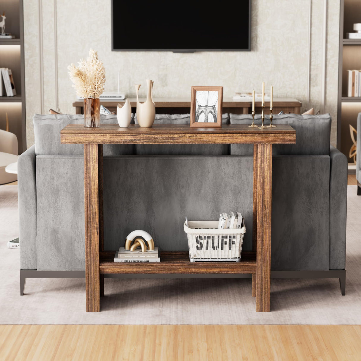 LIFECHOVY Farmhouse Wood Entryway Table Narrow Console Tables with Storage Behind The Couch Sofa, Entrance Side Table for Hallway, Living Room, Foyer, Rustic Brown LIFECHOVY