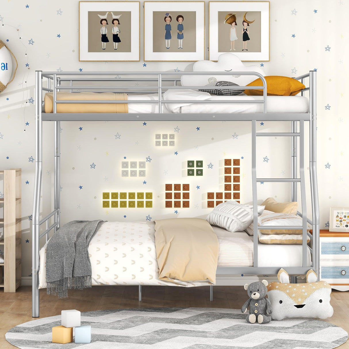 Harper & Bright Designs Full XL Over Queen Bunk Beds for Adults, Heavy-Duty Metal Bunk Bed Full XL Over Queen Size for Boys Girls Teens Bedroom Dormitory,Can be Divided into Two Beds, Silver Harper & Bright Designs
