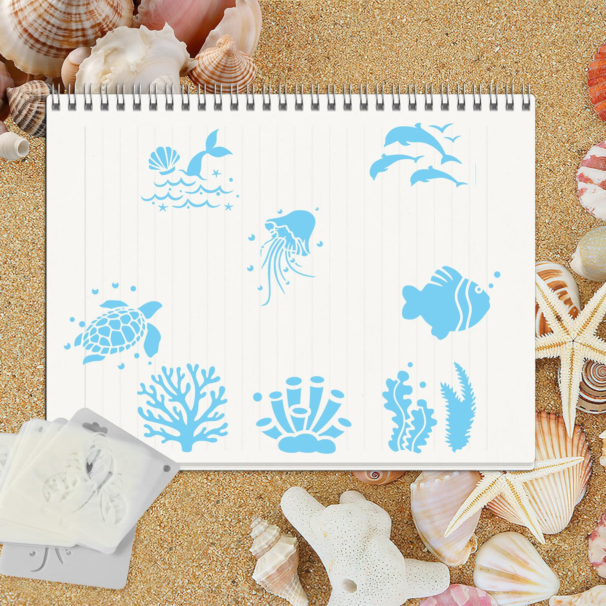 JULMELON Sea Life Stencils - 20pcs DIY Pattern Stencils for Wall, Floor Decor & Rock Painting Art Projects (3inch) JULMELON
