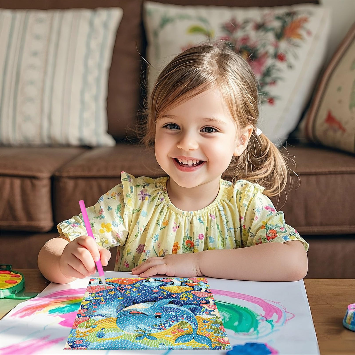 PERFECTSIGHT Cute 5D Diamond Art Kits with Wooden Frame, Kawaii DIY Painting Art for Adults Teen, Diamond Arts and Crafts Sets, Big Gem Full Drill Diamond Dots for Women Beginners (Whale) PERFECTSIGHT