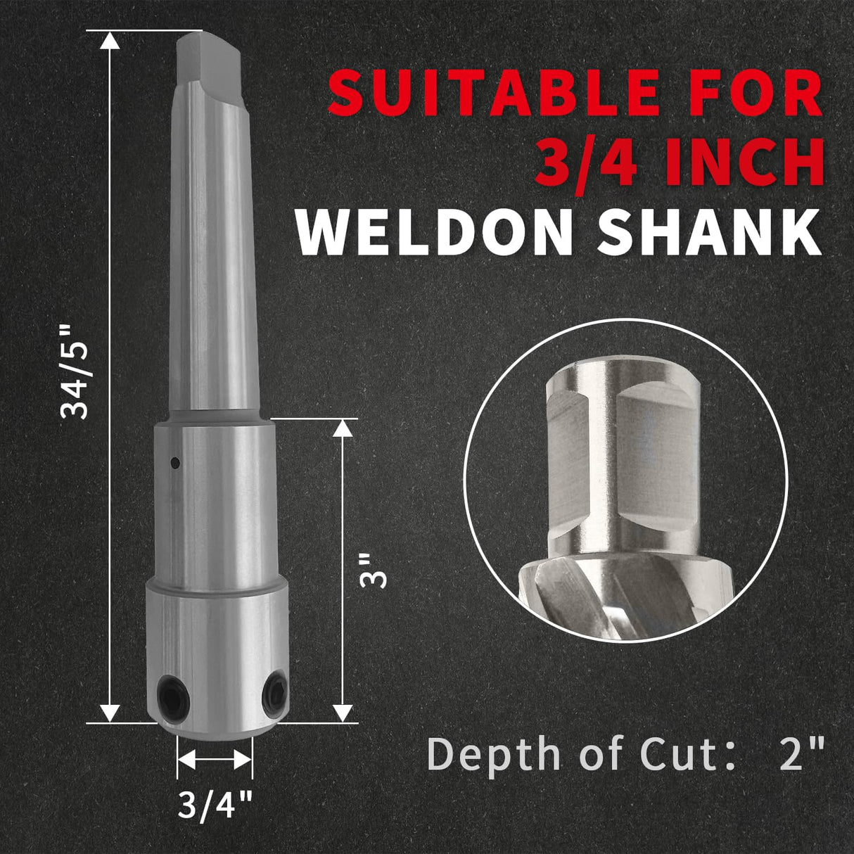 S&F STEAD & FAST Annular Cutter Arbor, Morse Taper MT3 to 3/4 Inch Weldon Shank, Annular Cutter Adapter Used on Drill Press for Annular Cutters S&F STEAD & FAST