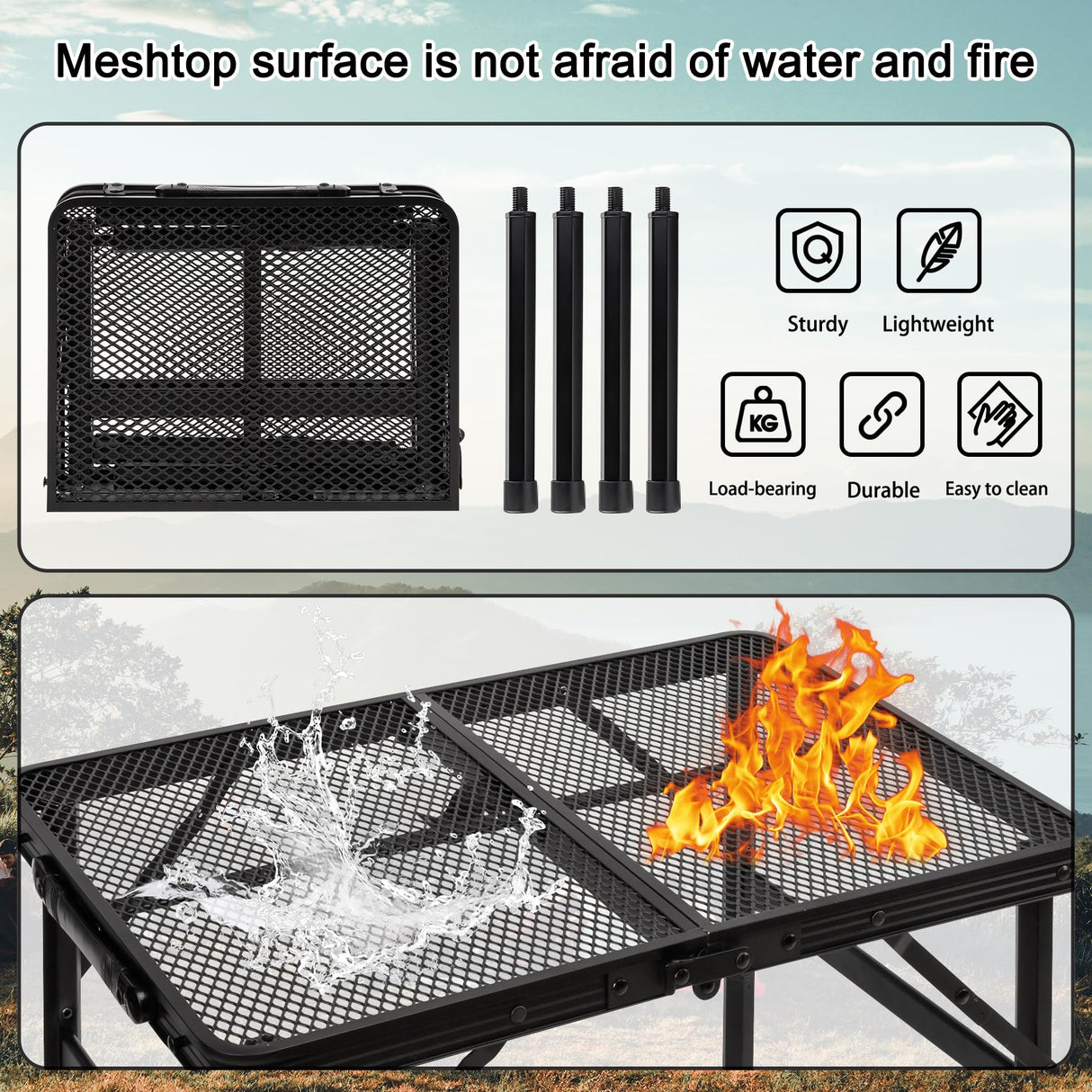 Grovind Folding Grill Table Camping Table with Mesh Desktop, Lightweight & Portable Outdoor Picnic Table, Height Adjustable Portable Grill Table for Outside Inside Use Grovind