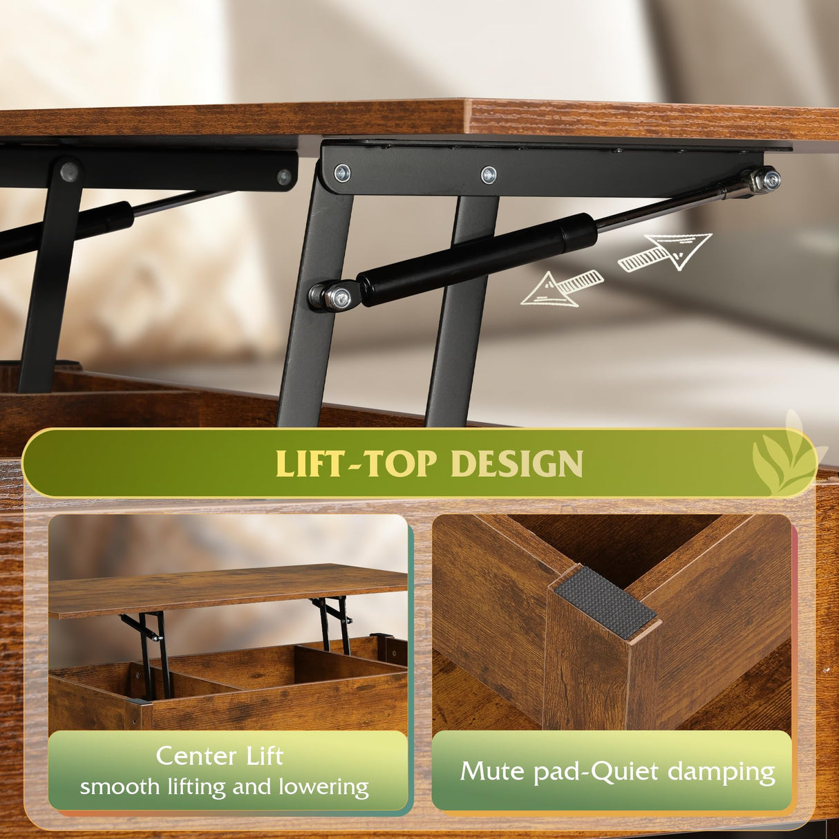 WLIVE Coffee Table, Lift Top Coffee Table with 2 Drawers, Large Storage and Open Shelf, Lift Tabletop for Living Room, Rustic Brown WLIVE
