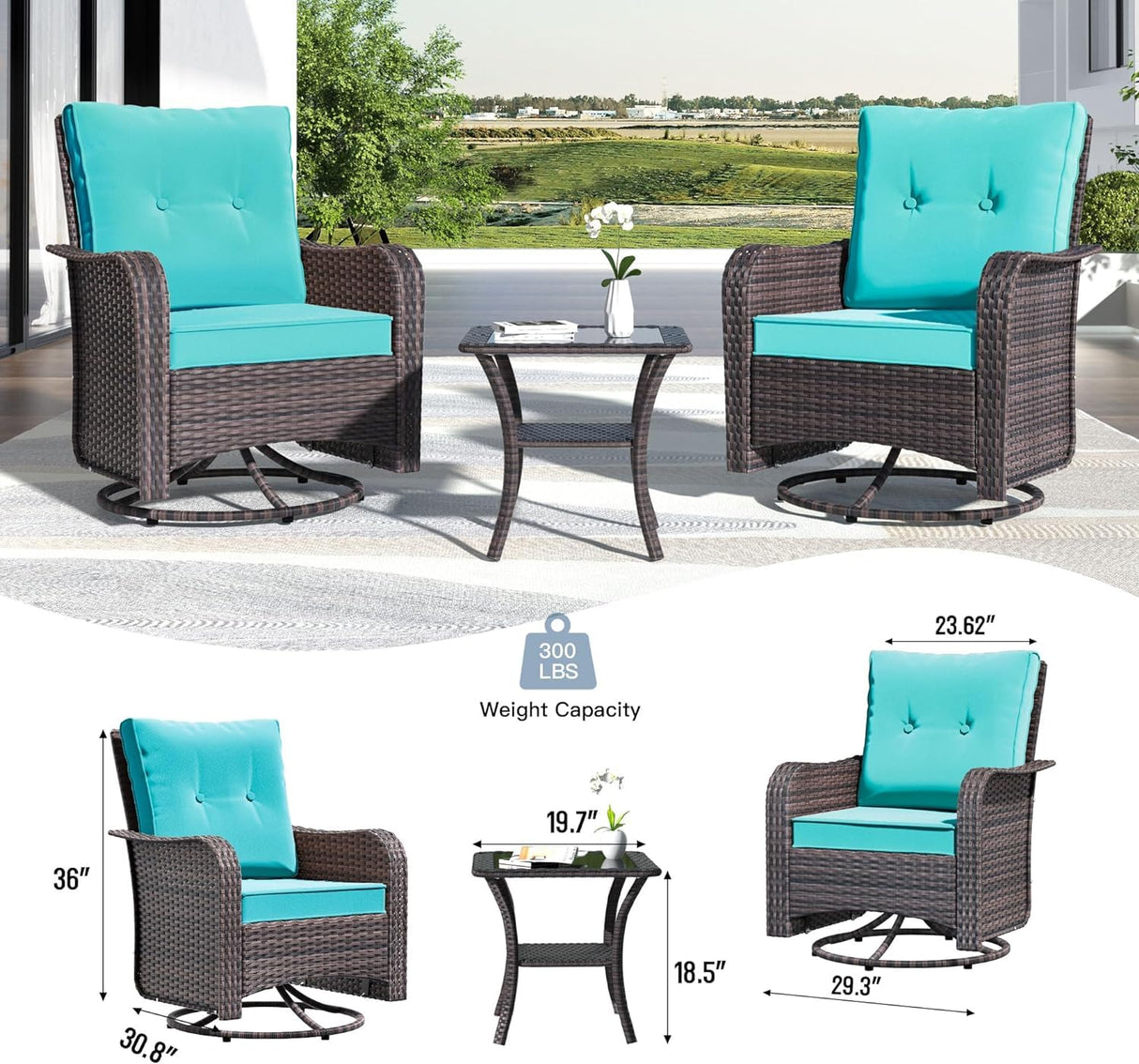 Kullavik 13 Pieces Outdoor Patio Furniture Set with 55000BTU Gas Propane Fire Pit Table,PE Wicker Rattan Sectional Sofa Patio Conversation Sets,Swivel Rocking Chairs Set,Blue Kullavik