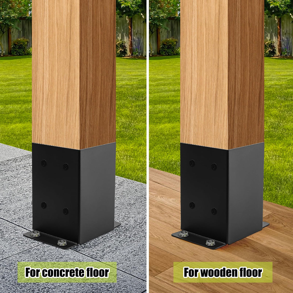 XZWMY 4x4 Post Base 6 Pcs, Post Brackets (Inner Size 3.6"x3.6"), Black Powder-Coated Heavy Duty Solid Steel Deck Post Anchor for Outdoor Support Deck,Fence,Porch,Railing,Mailbox,Pergola… XZWMY