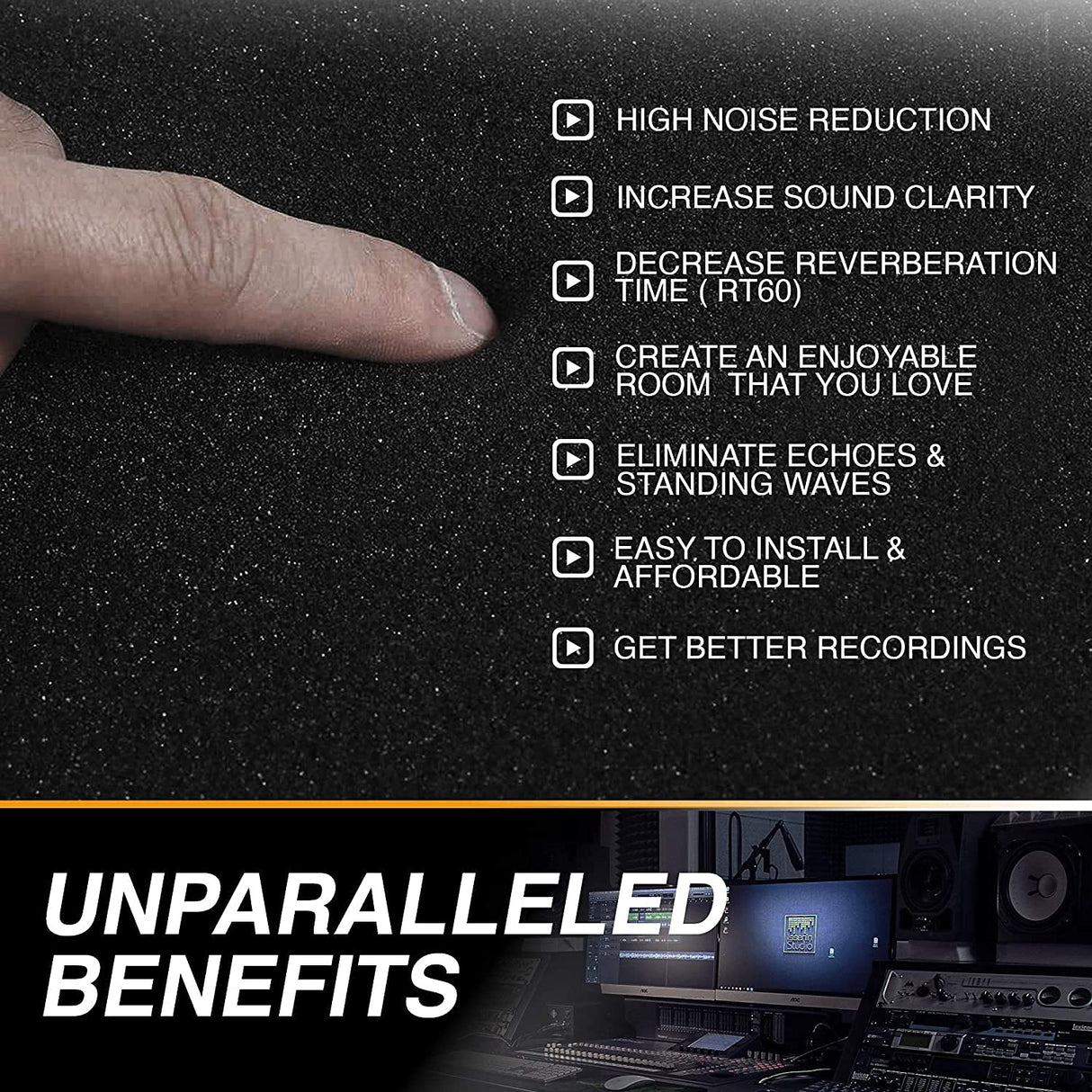 52 Pack Acoustic Panels 1 X 12 X 12 Inches - Acoustic Foam - High Density- Soundproof Studio Wedges - Charcoal audiosoul