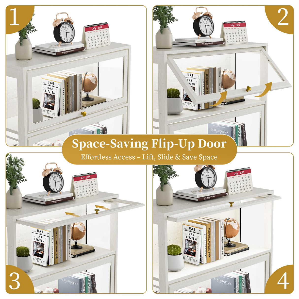 Boniture Display Cabinet with Acrylic Glass Doors,4-Tiers Curio Cabinet with LED Lighting for Collectibles, Collectibles Toy Organizers Rack & Display Shelf Display Case Storage Cabinet, Antique White BONITURE