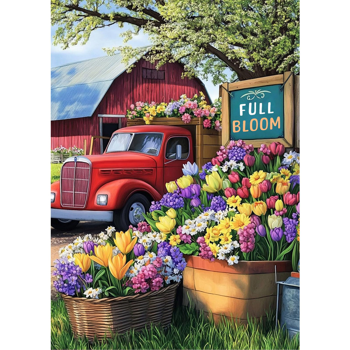 GHHKUD Flowers Diamond Painting Kits for Adults, DIY 5D Red Truck Diamond Painting, Full Drill Flowers Diamond Art Kits Art Pictures Perfect for Relaxation and Home Wall Decor 30x40cm GHHKUD