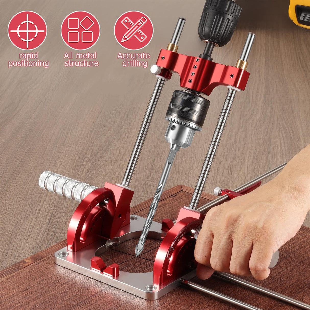 Multi Angle Drill Guide Portable Drill Guide Precision Drill Guide for 1/16" - 1/2" Power Drills,Portable Multi-Angle Drill Guide for Hand Drill with Drill Chuck & Key, Self-Centering Hand Drill Guide Hammrit
